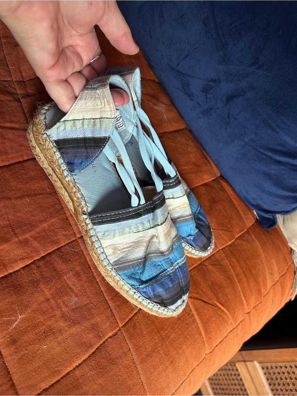Eric Michael Striped Light Blue and Navy Espadrille Slip-Ons 39